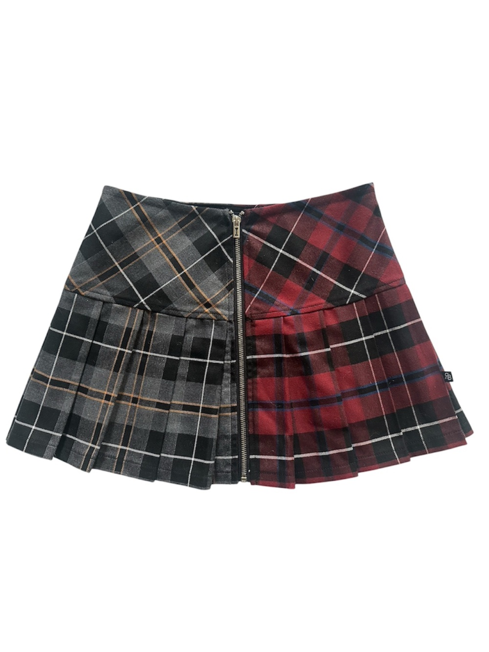 Royal Bones Two-Tone Plaid Circle Skirt in Red, Gray & Black